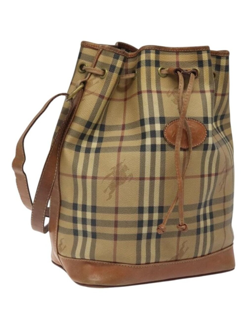 Burberrys Nova Check Shoulder Bag PVC Leather Beige Brown gold
